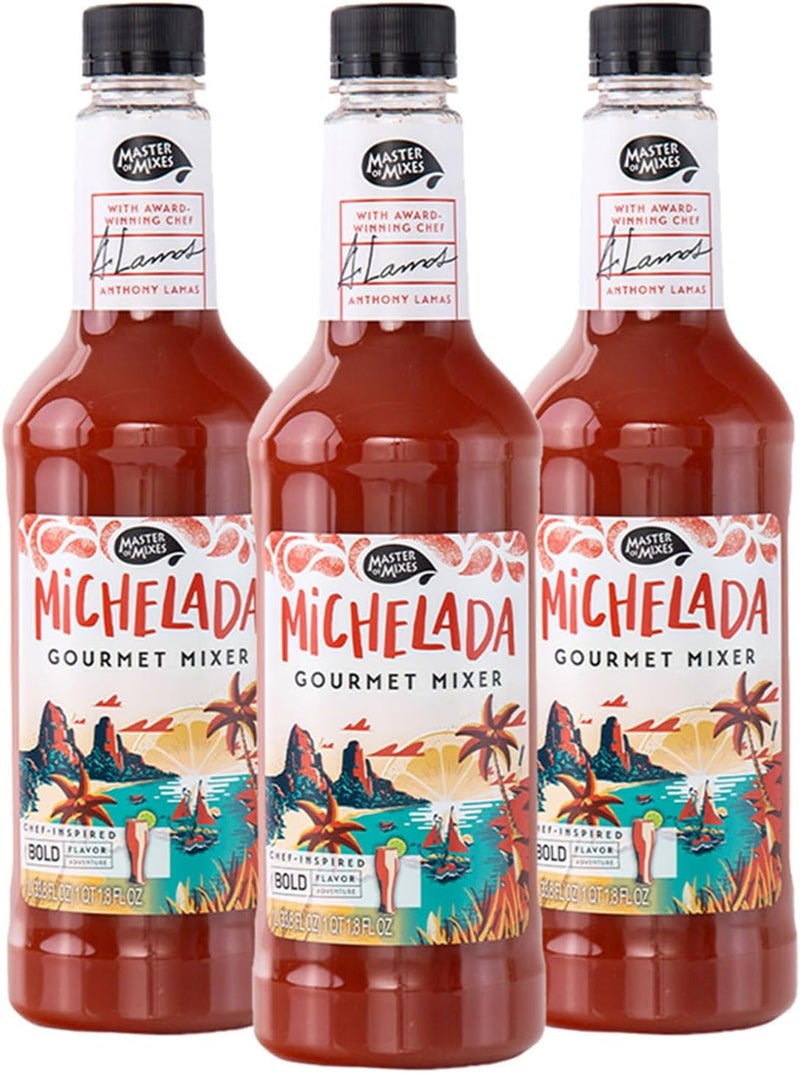 Master of Mixes Michelada Drink Mix, Ready To Use, 1 Liter Bottle (33.8 Fl Oz), Pack of 3 - Image 1
